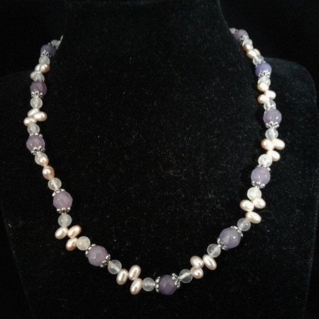 Handmade Pearl Amethyst Quartz Necklace Z437 61$